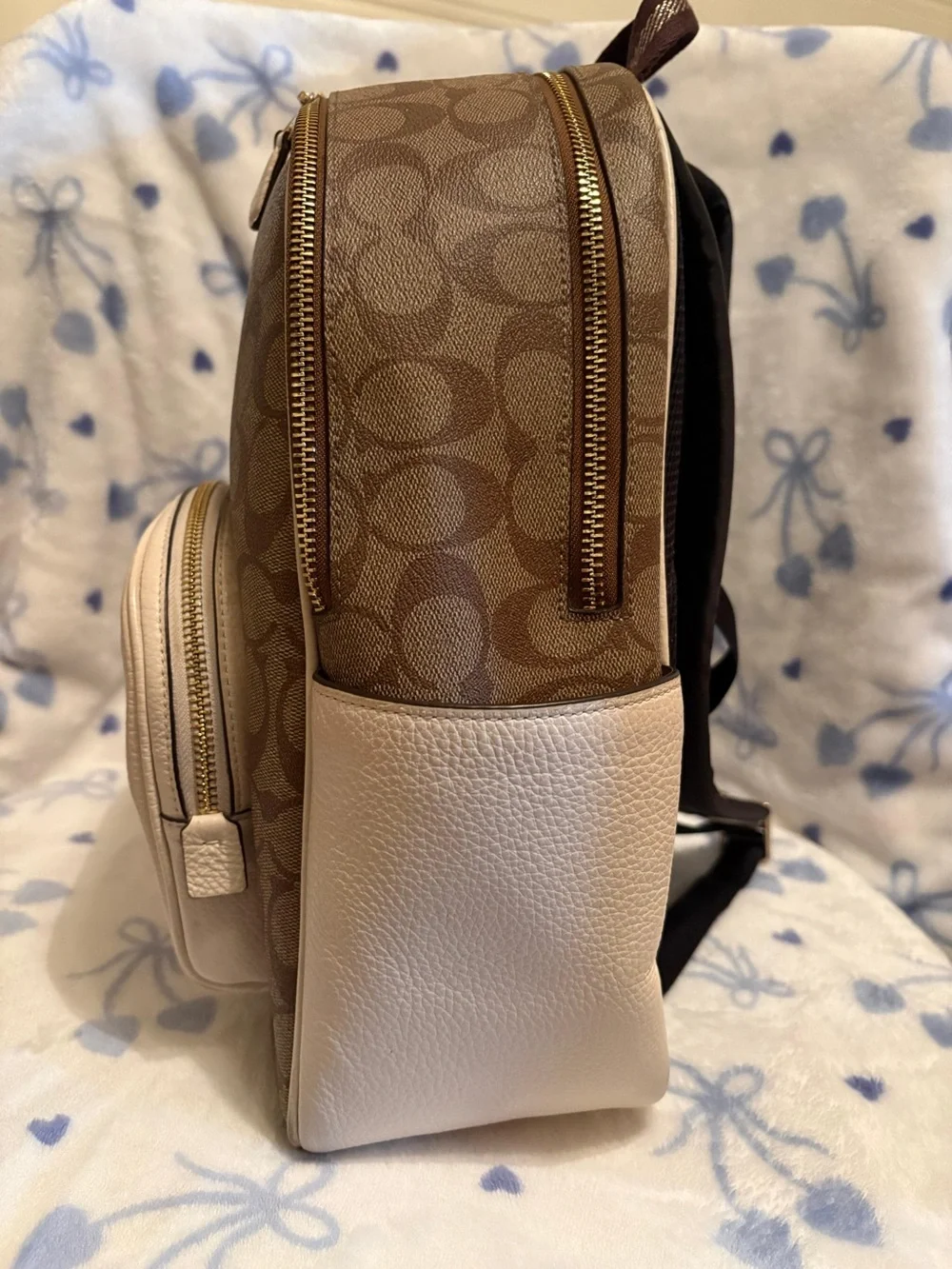Coach Brown Signature Canvas Backpack with Chalk Front Pocket